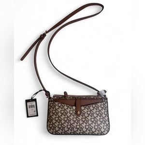 DKNY Tan and White Crossbody Bag